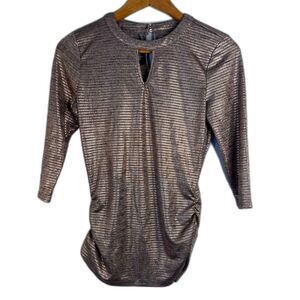 By & By Scrunched Waist Metallic Shimmer Keyhole Neckline Top Size Small